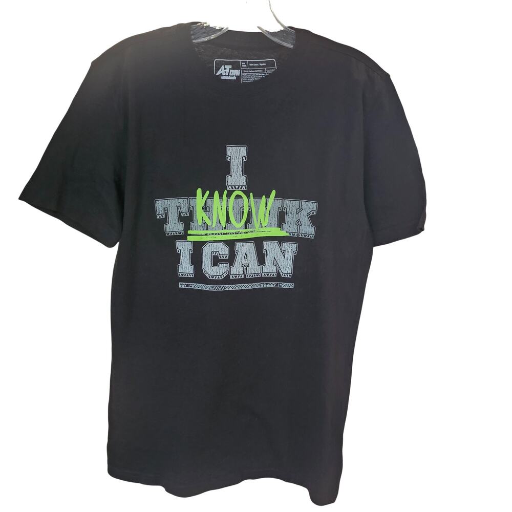 ❤️2/$12 Athletech Mens Graphic T-Shirt Black "I Know I Can" Size S